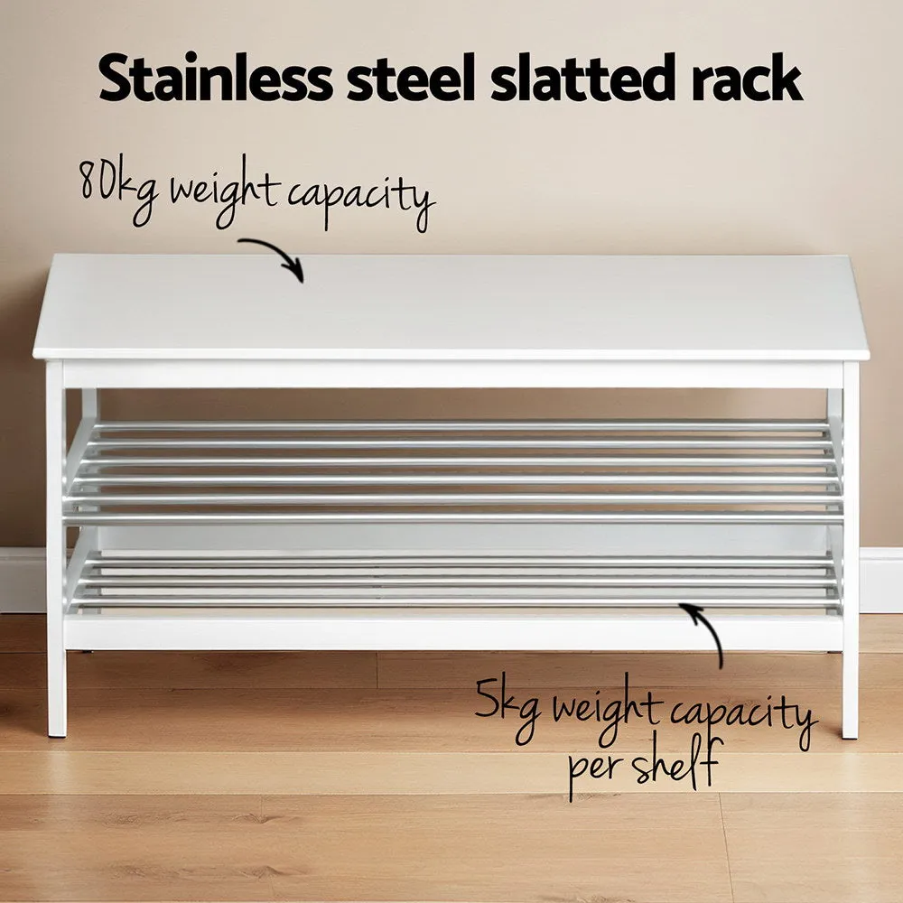 Artiss Shoe Rack Cabinet Bamboo Bench 10 Paris White