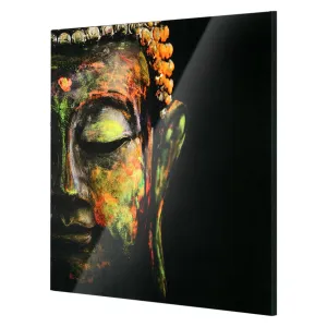 Colorful Buddha Face Glossy Lacquer Canvas Wall Art Print - 30" x 30"