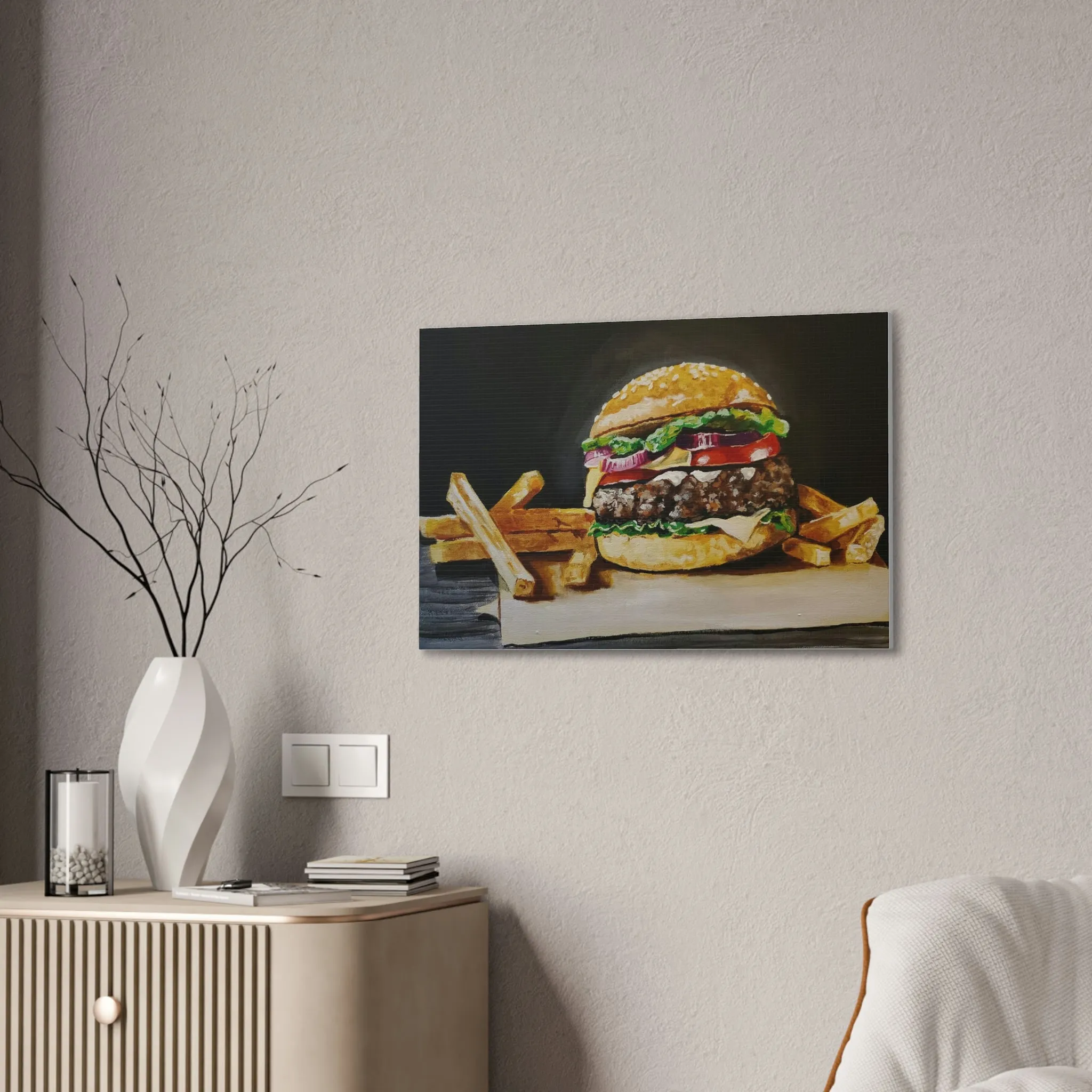 Hamburger and Fries Canvas Stretched
