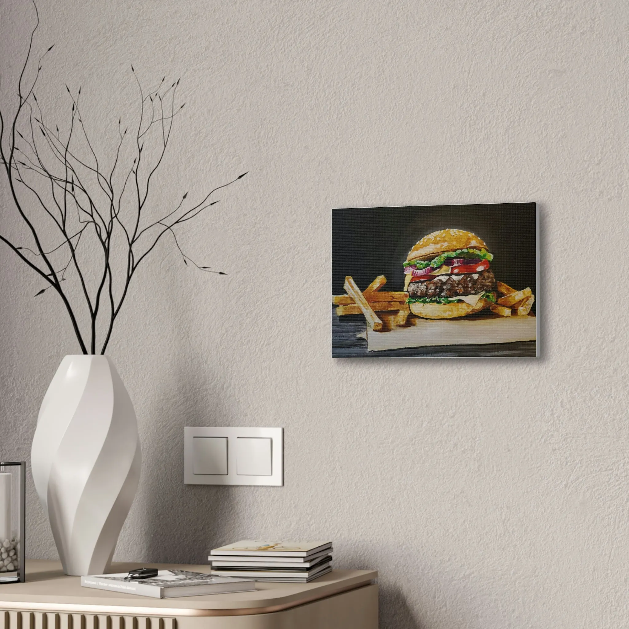 Hamburger and Fries Canvas Stretched