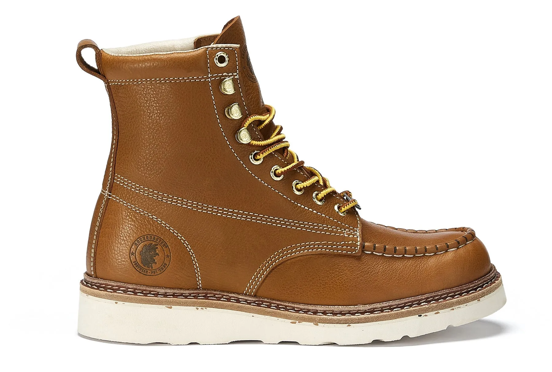 ROCKROOSTER Men's 6 inch Brown soft toe wedge work boots with Vibram®